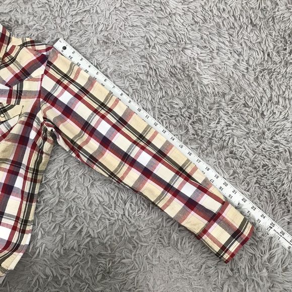 Ariat Western Shirt Snap Down Plaid Long Sleeve Rodeo L Red Yellow‎ Metallic - Picture 8 of 8